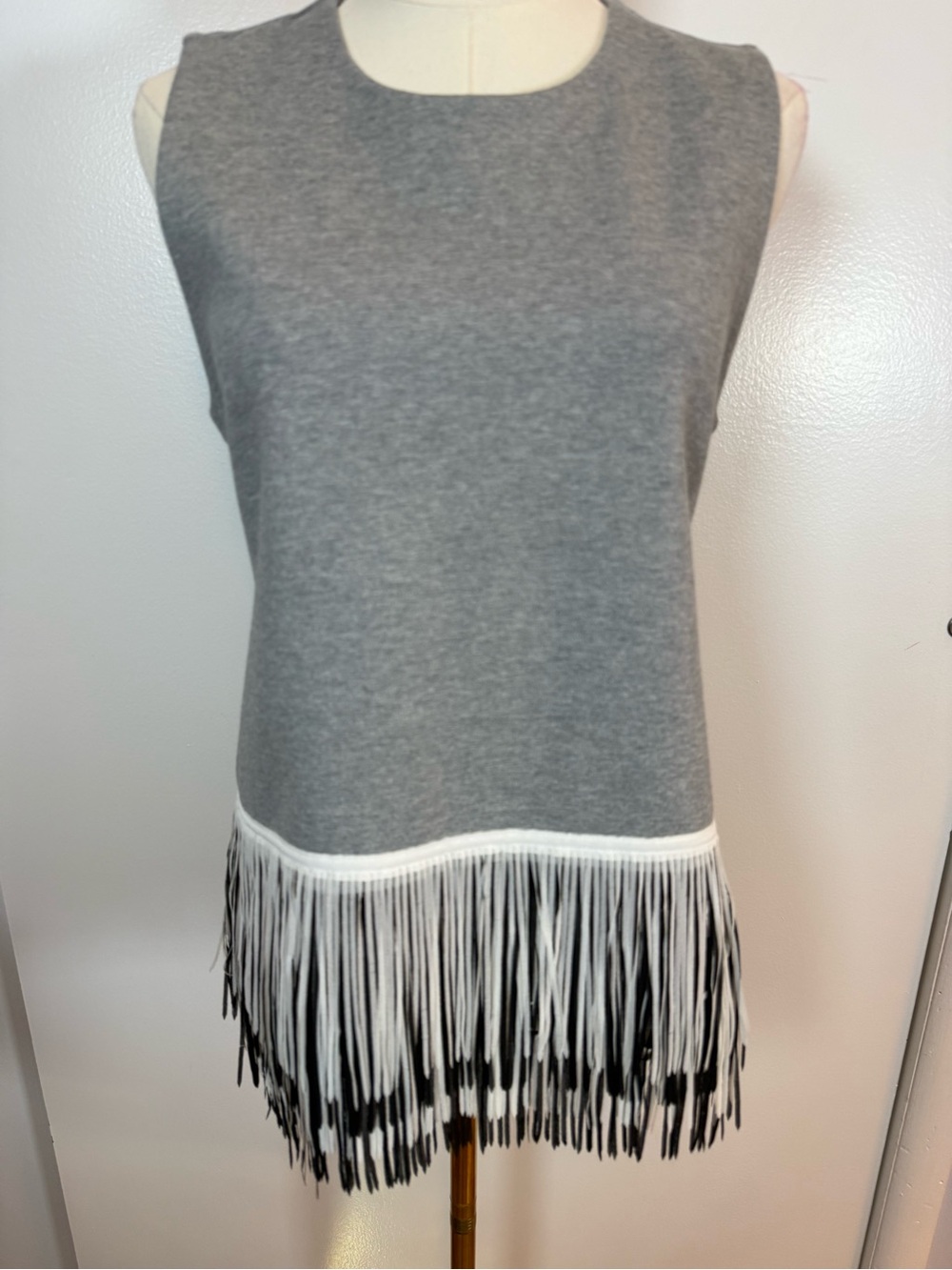 J. Crew Gray Sleeveless Tank with Black and White Fringe